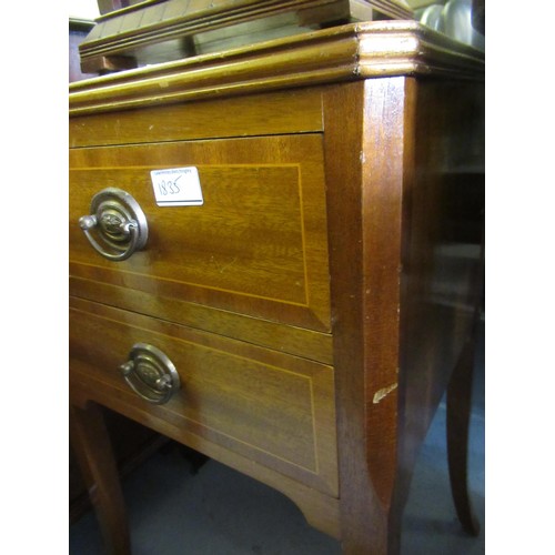 1835 - Pair of reproduction mahogany and line inlaid two drawer bedside tables on splayed supports