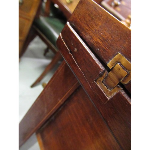 1692 - Edwardian mahogany and satinwood crossbanded envelope card table, with a single drawer on square tap... 