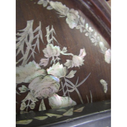 1808 - Chinese exotic hardwood oval mother of pearl inlaid tray decorated with birds, butterflies and flowe... 