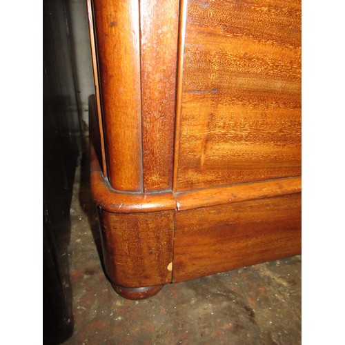 1865 - Victorian mahogany straight front chest of two short and three long drawers, with knob handles on a ... 