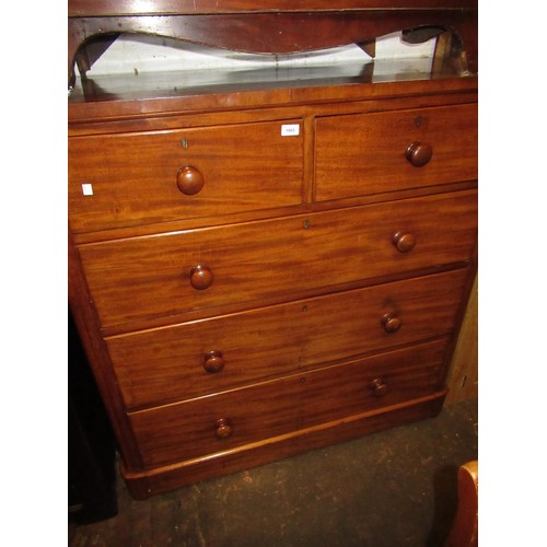 1865 - Victorian mahogany straight front chest of two short and three long drawers, with knob handles on a ... 