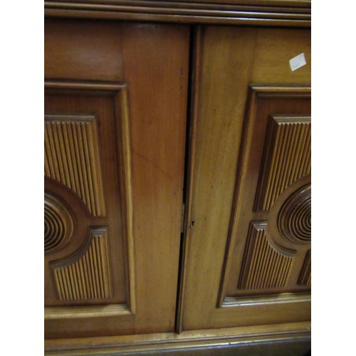 1757 - 19th Century aesthetic movement mahogany sideboard, having two short moulded drawers with brass swan... 