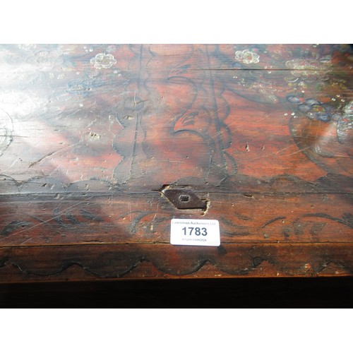 1783 - Small 19th Century Continental painted pine trunk with hinged cover above a moulded plinth base, 94c... 