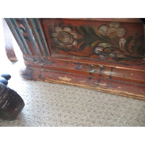 1783 - Small 19th Century Continental painted pine trunk with hinged cover above a moulded plinth base, 94c... 