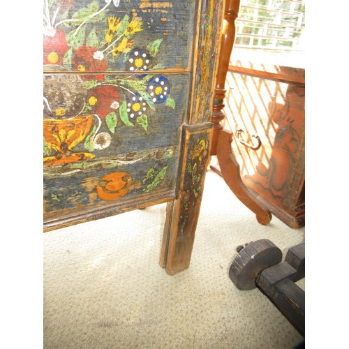 1784 - 19th Century Continental painted pine trunk, the hinged plank lid above stile supports, 97cm wide