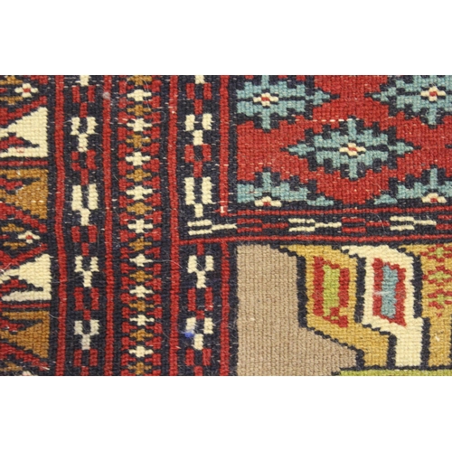 11 - Belouch prayer rug in shades of beige, turquoise and red, 154 x 95cm (some wear and edge damage)