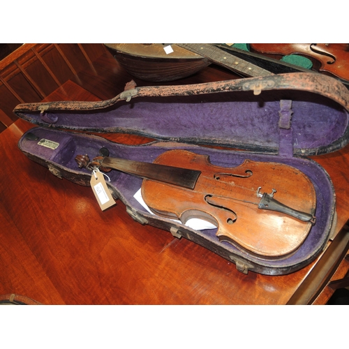 149 - 20th Century violin with two piece 13.25in back, bearing label for ' The Maidstone ', with bow in fi... 