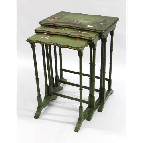 1627 - Nest of three early 20th Century green chinoiserie lacquered occasional tables