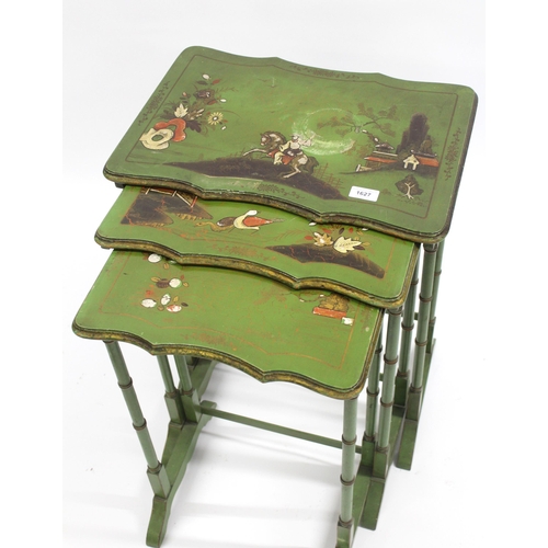 1627 - Nest of three early 20th Century green chinoiserie lacquered occasional tables