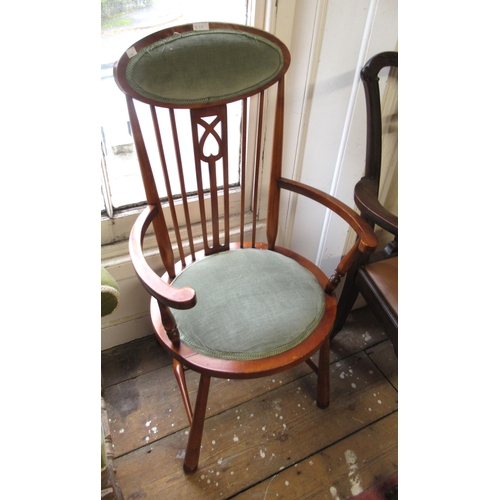 1639 - Early 20th Century beechwood tub shaped chair with pierced and slat back, together with two fire scr... 