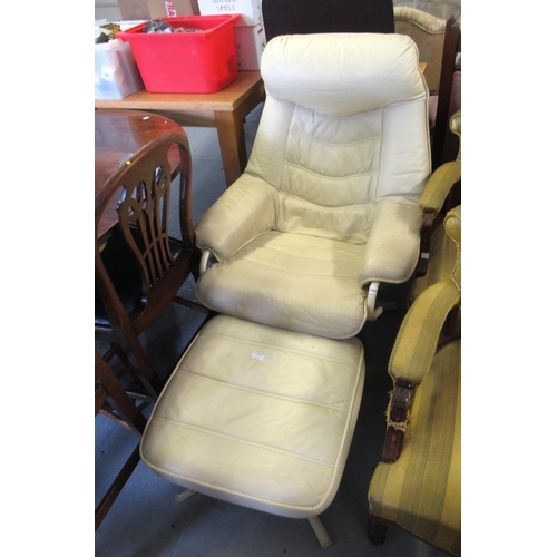 1660 - Tetrad cream leather and tubular steel reclining chair with ottoman