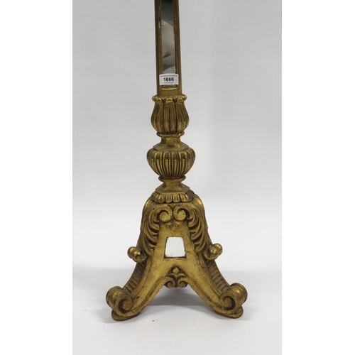 1666 - Mirror inset gilt wood candle stand, 120cm high