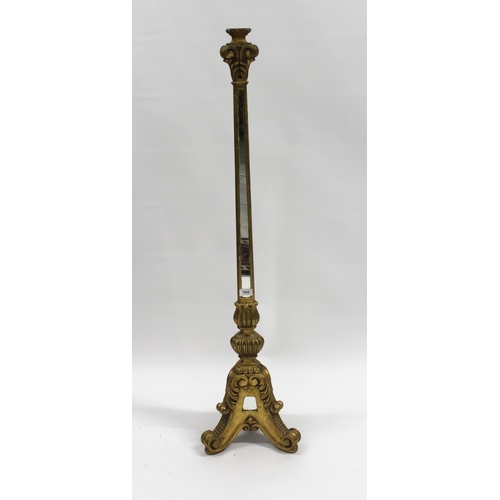 1666 - Mirror inset gilt wood candle stand, 120cm high