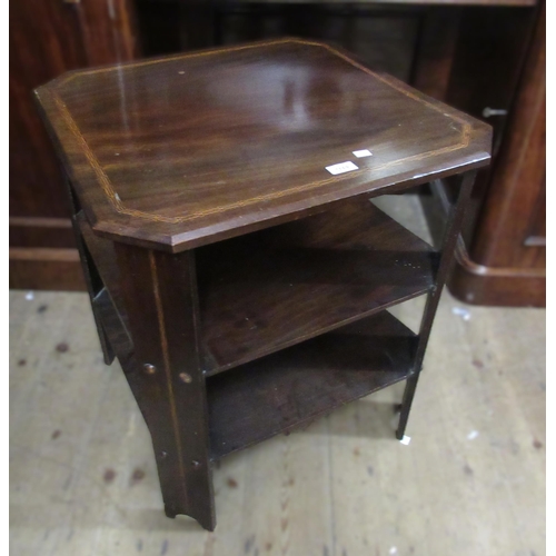 1669 - Early 20th Century chequer line inlaid three tier book table, 60cm square, together with a small Edw... 