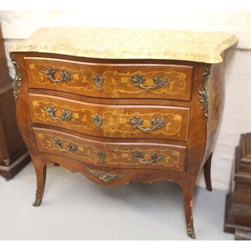 1673 - French Kingwood floral marquetry and ormolu mounted commode in Louis XVI style, the marble top above... 