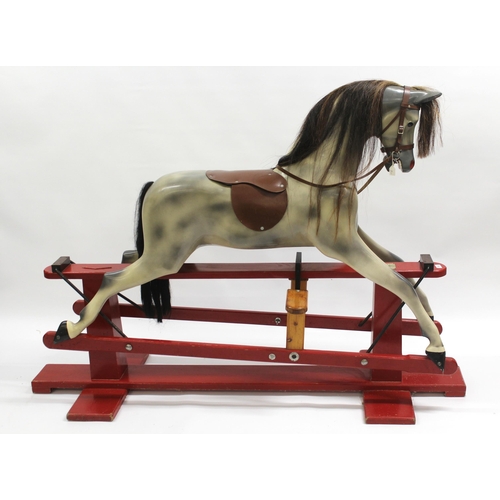 1674 - 20th Century Haddon rocking horse on red painted stand,  Identity No. H135, 181cm long x 124cm high