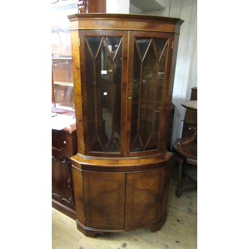 1681A - Reproduction walnut corner cabinet, together with a small three drawer chest