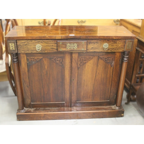 1686 - 19th Century rosewood and cut brass inlaid side cabinet with a single frieze drawer above a pair of ... 