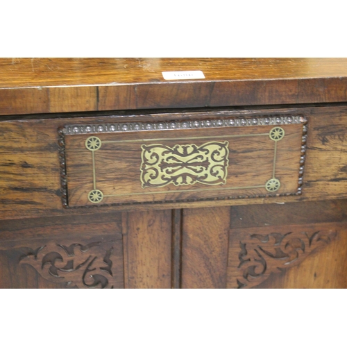 1686 - 19th Century rosewood and cut brass inlaid side cabinet with a single frieze drawer above a pair of ... 