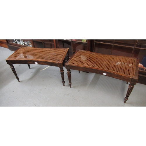 1687 - Pair of simulated rosewood stools, the shaped canework tops above inverted bow front friezes with br... 