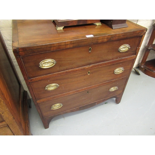 1688 - 19th Century mahogany crossbanded and inlaid chest of three long drawers with oval brass handles, 76... 