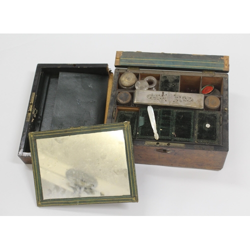 1695 - 19th Century walnut dressing case with partially fitted interior, silver plated fittings and single ... 