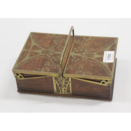 1700 - Art Nouveau mahogany and brass inlaid two division box with carrying handle and hinged lids