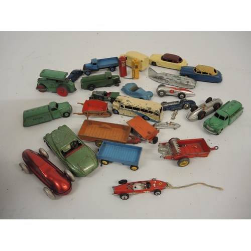 258 - Small box containing a quantity of various Dinky playworn metal vehicles and other various farm anim... 