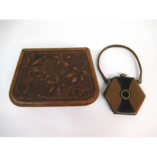 27 - Art Deco hexagonal leather purse by Venco, together with an embossed leather jewel box