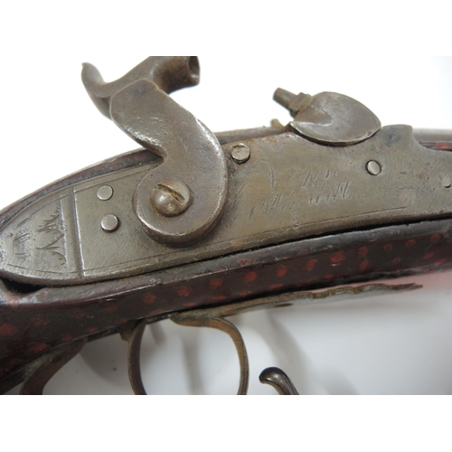 279 - Antique percussion pistol with octagonal steel barrel, 35cm long, together with another similar pist... 