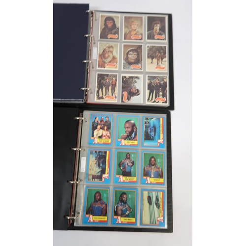 297 - Five albums of Topps trading cards, including A-Team, Dracula, New Kids on the Block, Neighbours etc... 