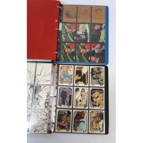 320 - Five albums of trading cards, including Sandman, Justice League, 24, Lost in Space etc.