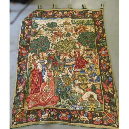 33 - 20th Century Flemish tapestry, ' The Lecture ', 92 x 86cm and another similar wall hanging in antiqu... 