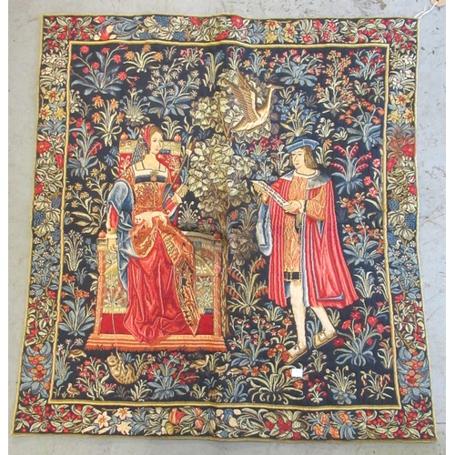 33 - 20th Century Flemish tapestry, ' The Lecture ', 92 x 86cm and another similar wall hanging in antiqu... 