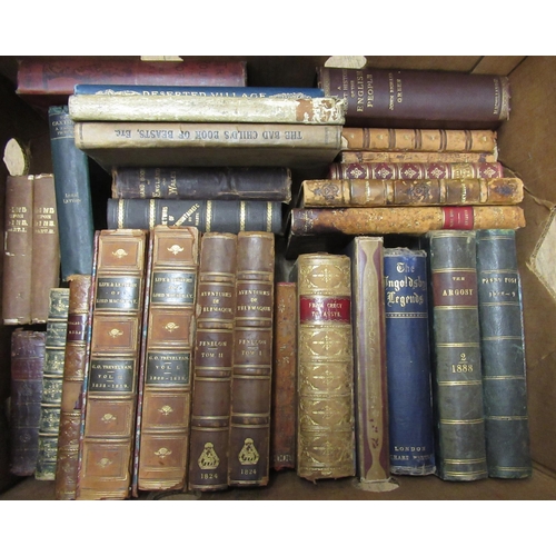 395 - Two boxes containing a quantity of leather and linen bound volumes, mostly 19th Century