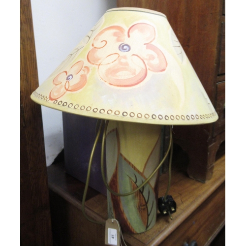 41 - Charleston Farmhouse hand painted lamp shade with lamp, signed M.B., another smaller shade (at fault... 