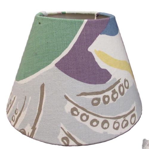 41 - Charleston Farmhouse hand painted lamp shade with lamp, signed M.B., another smaller shade (at fault... 