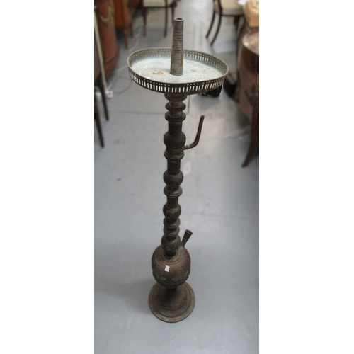 56 - Early / mid 20th Century Yemeni shisha with coconut shell, brass and white metal inlay, 135cm high