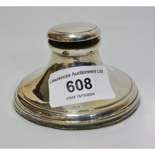 608 - Small circular Birmingham silver inkwell