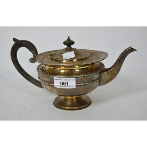 661 - 20th Century circular London silver pedestal teapot, 14.5oz t