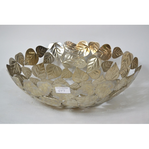 677 - Silver plated and carved oak salad bowl with matching servers and white porcelain liner, and a moder... 