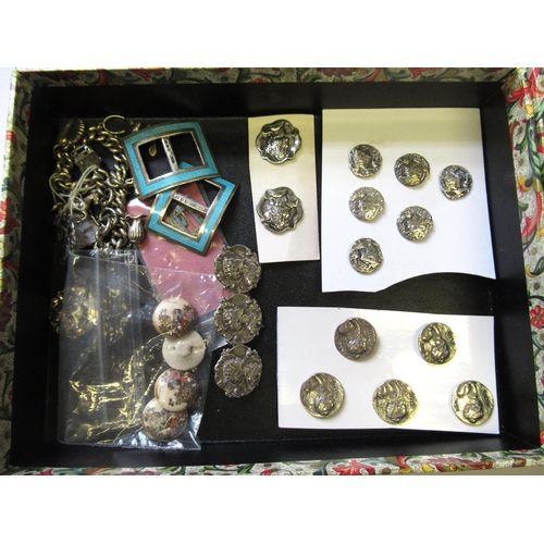 706 - Group of thirteen various silver buttons, a brooch and converted ear studs, four small Satsuma butto... 