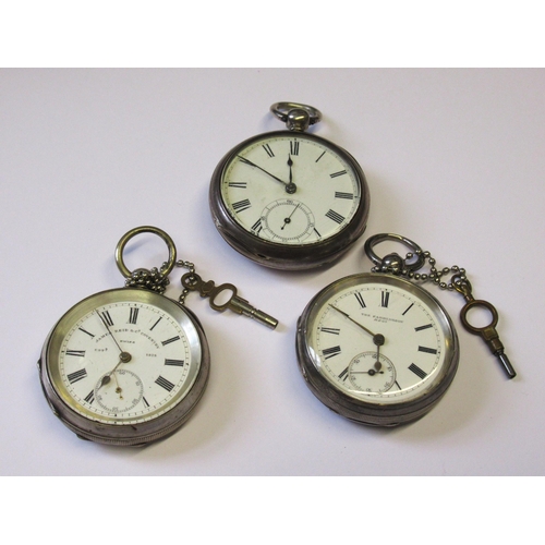 732 - Group of three late 19th / early 20th Century silver cased pocket watches with enamel dials and subs... 