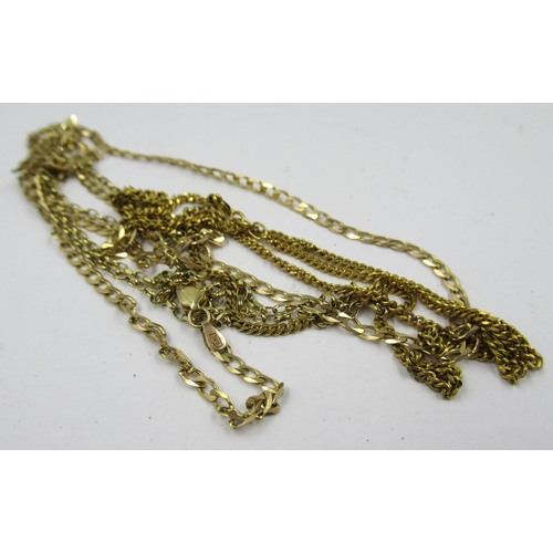 744 - Three various 9ct gold chains, 10.5g