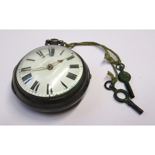 749 - 19th Century English silver pair cased fusee pocket watch, the dial inscribed Robbins, Canterbury