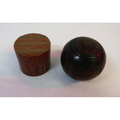 86 - Unusual 19th Century Tunbridge ware puzzle ball, together with a rosewood sovereign holder