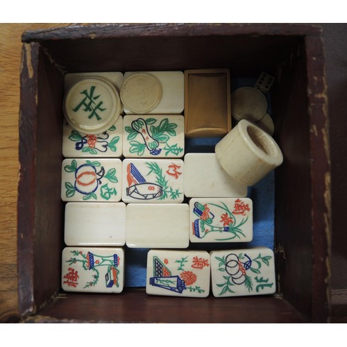 137 - Late 19th / early 20th Century bone and bamboo mahjong set in a brass mounted four drawer case, toge... 