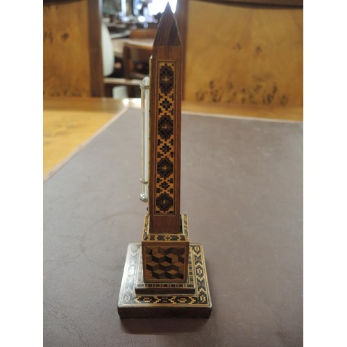 217 - 19th Century Tunbridge ware obelisk thermometer, 19.5cm high