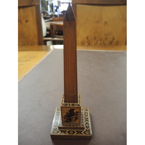 217 - 19th Century Tunbridge ware obelisk thermometer, 19.5cm high