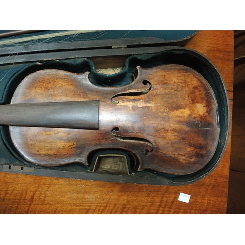 148 - Late 19th Century German violin with single piece 13.75in back, inscribed ' Tone Improved, London, 1... 